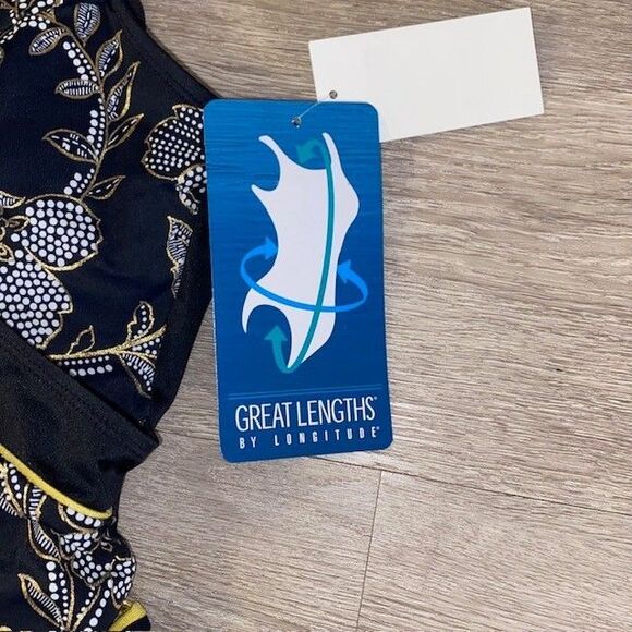 Great Lengths Longitude Size 14 Black Floral Tassel Surplice Swimsuit NWT - Picture 2 of 4